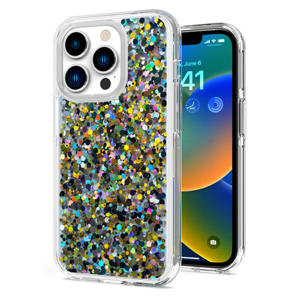 For Apple iPhone 13 Pro (6.1") Colorful Glitter Bling Sparkle Epoxy Glittering Shining Hybrid Hard Silicone Shockproof  Phone Case Cover