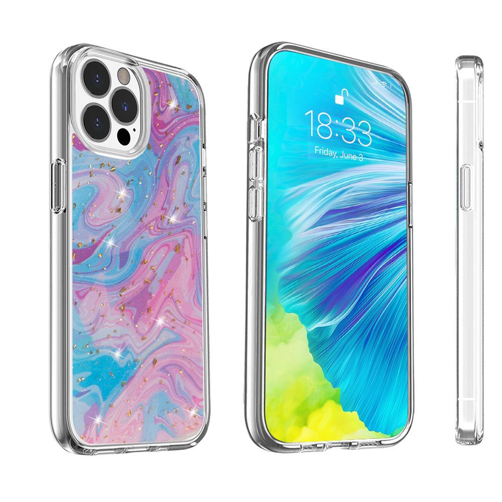 For Apple iPhone 14 /Plus Pro Max Fashion Marble Galaxy Design Pattern Bling Sparkle Hybrid Shockproof Rubber  Phone Case Cover