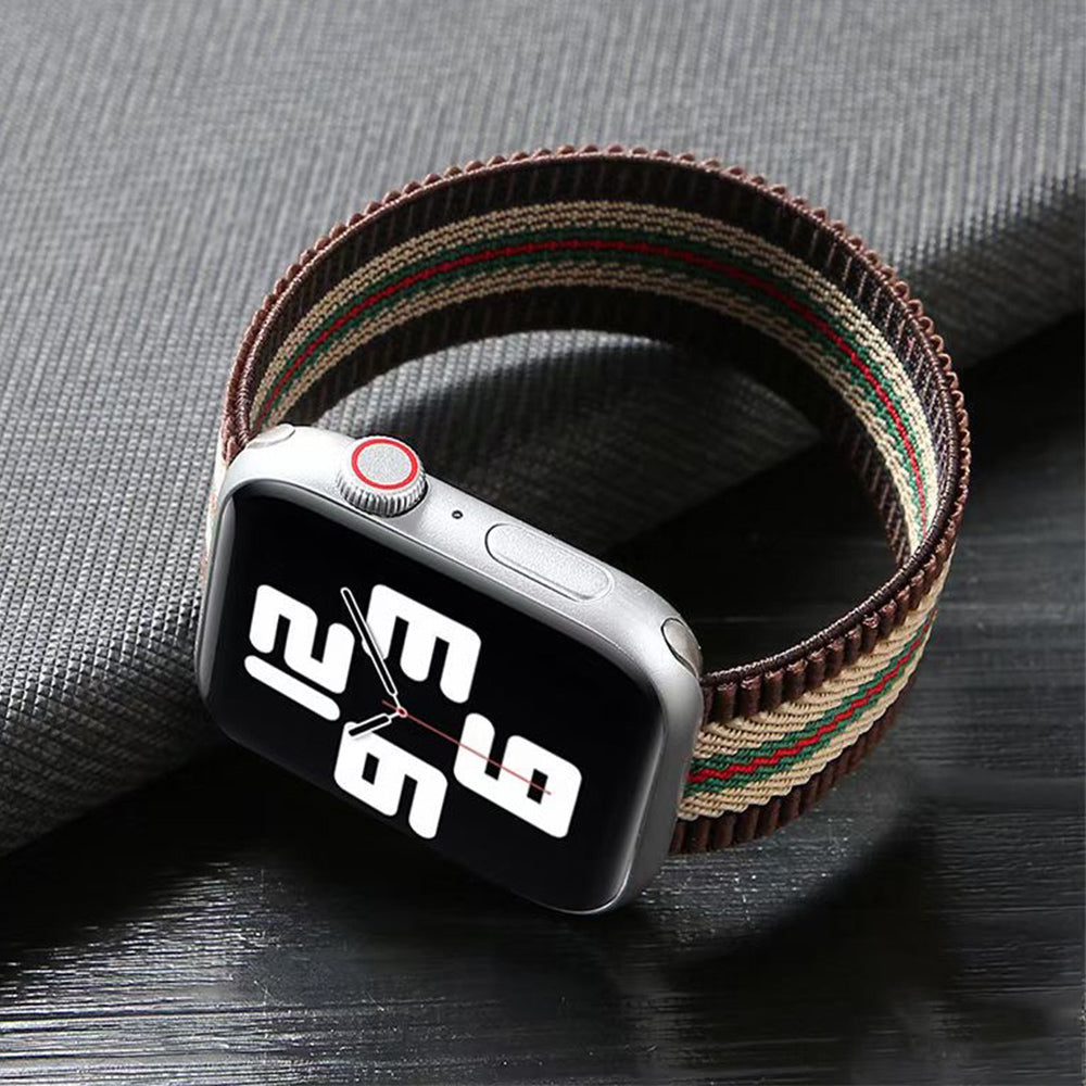 For Apple Watch Series 7 45mm Soft Woven Fabric Elastic Nylon Weave Wristband Strap Replacement Band for iWatch Series SE/6/5/4/3/2/3  Phone Case Cover