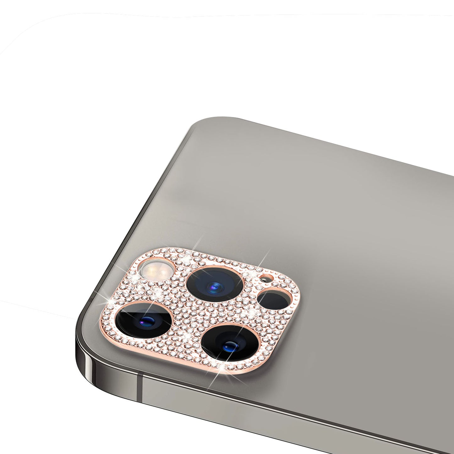 For Apple iPhone 14 (6.1") Camera Lens Zinc Alloy With Diamond Bling Glitter Lens Protective Camera Decoration Rose Gold