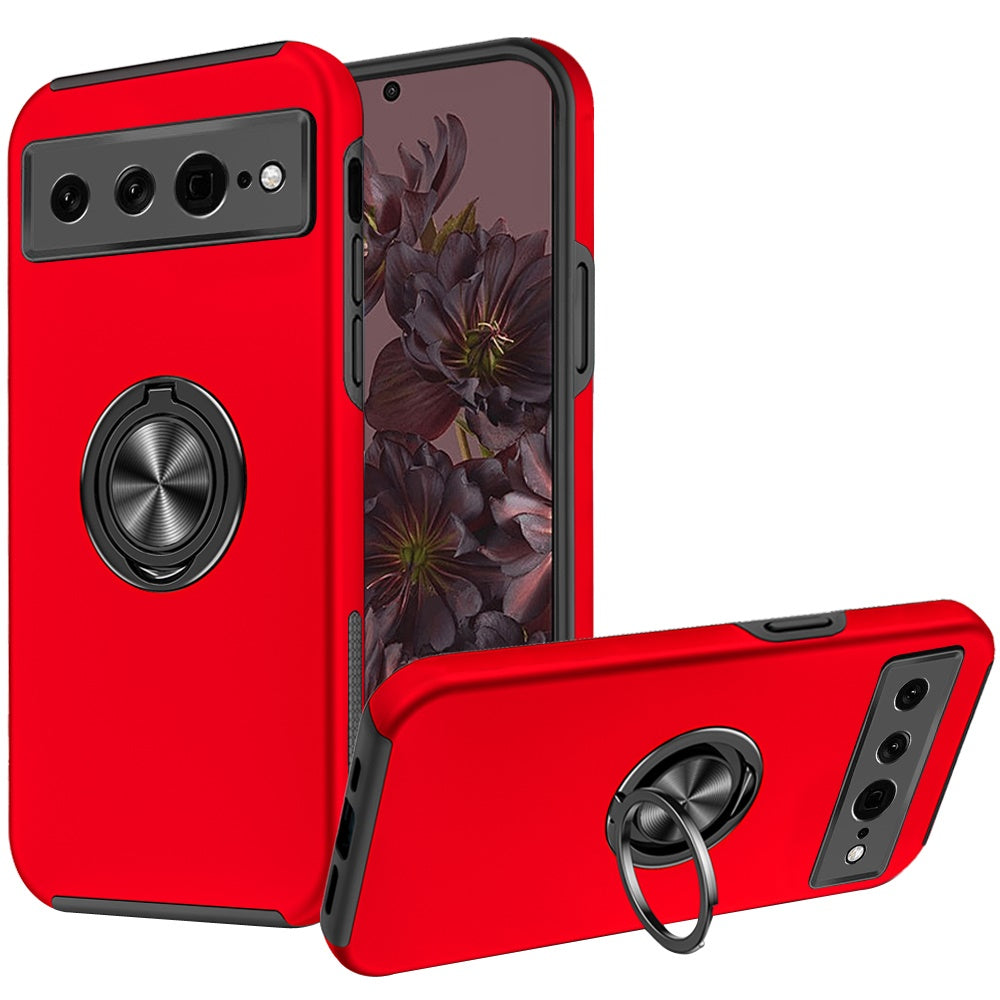 For Google Pixel 7/ 7 Pro Hybrid 360 Degree Rotatable Metal Invisible Ring Stand Holder Fit Magnetic Car Mount Ultra Slim Thin  Phone Case Cover