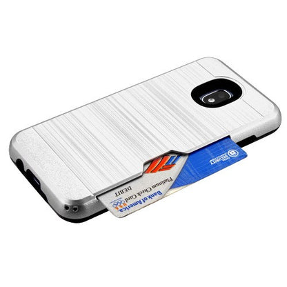 For Samsung Galaxy J3 (2018)/ Galaxy J3 Star/ Galaxy J3 PU Card Wallet Dual Layer Brushed Hybrid Protector TPU Credit Card Slot Silver Phone Case Cover