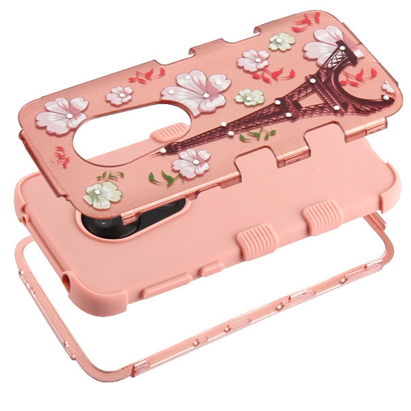 For Motorola Moto G7 Play Bling Hybrid Three Layer Hard PC Shockproof Heavy Duty TPU Rubber Anti-Drop Eiffel Tower in the Season of Blooming 2D Phone Case Cover