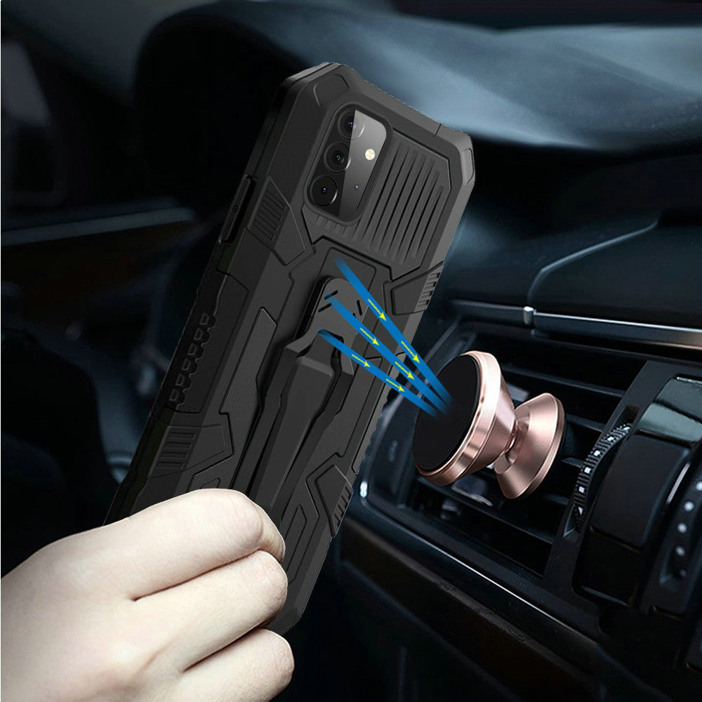 For Samsung Galaxy S21 FE /Fan Edition Rugged Heavy Duty Dual Layers Hybrid Shockproof Shell with Built in Metal Clip Holder & Kickstand  Phone Case Cover