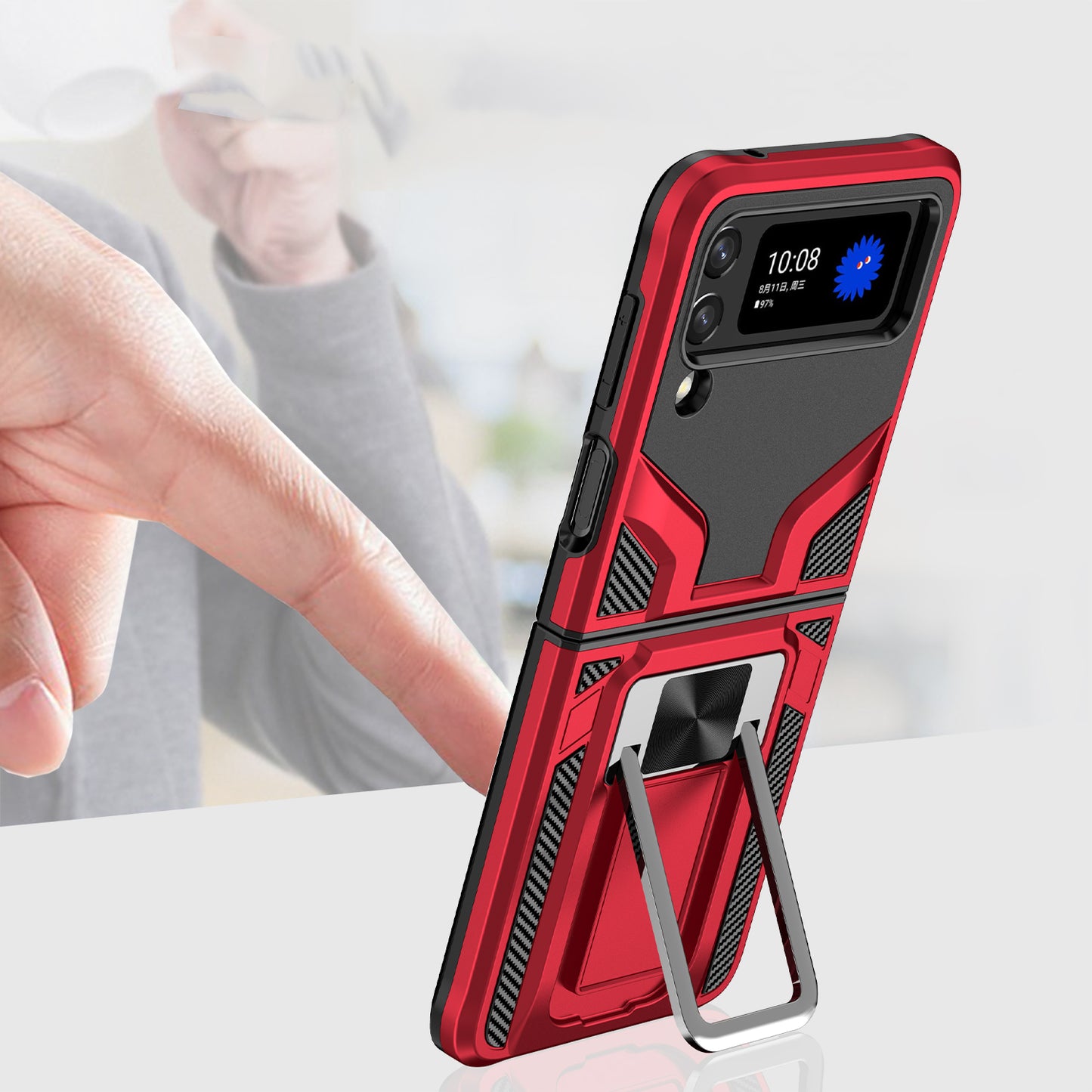 For Samsung Galaxy Z Flip 4 5G Shockproof [Military-Grade] with Metal Magnetic Kickstand, Hybrid Rugged TPU Heavy Duty  Phone Case Cover