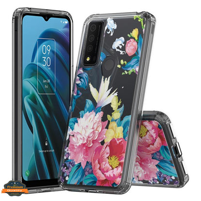 For TCL 30 XE 5G Floral Patterns Design Transparent TPU Silicone Shock Absorption Bumper Slim Hard PC Back  Phone Case Cover