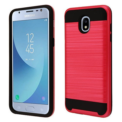 For Samsung Galaxy J3 (2018)/ Galaxy J3 Star/ Galaxy J3 Achieve Dual Layer Hybrid Armor Rubber TPU Hard PC Shockproof Rugged Texture Red Phone Case Cover