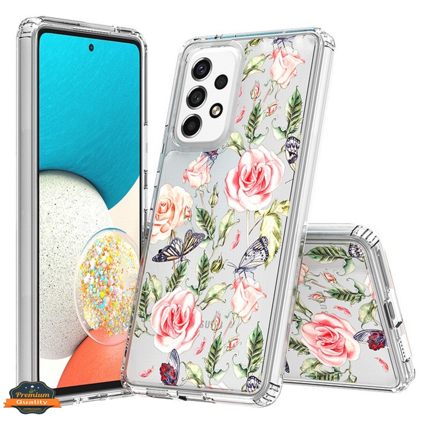 For Samsung Galaxy A53 5G Floral Patterns Design Transparent TPU Silicone Shock Absorption Bumper Slim Hard Back  Phone Case Cover