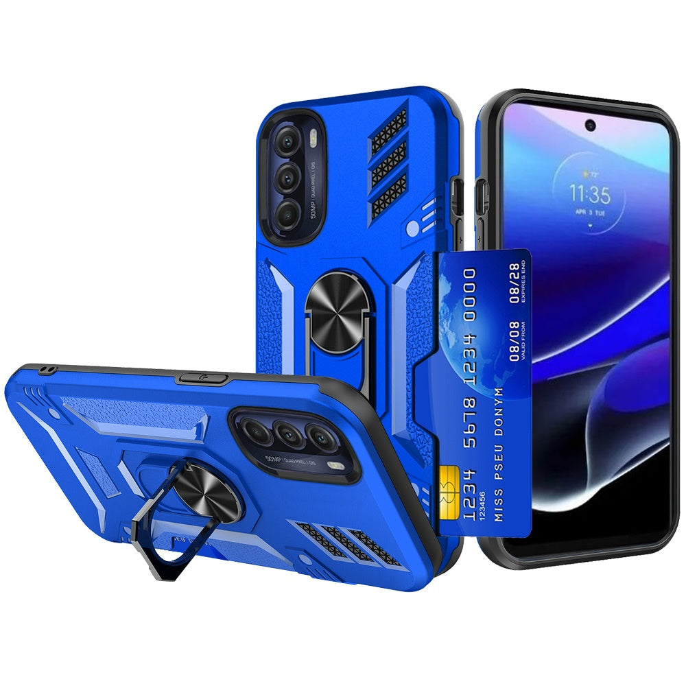 For Motorola Moto G Stylus 5G 2022 Wallet Case Hybrid Ring Stand with Invisible Credit Card Holder Heavy Duty Shockproof  Phone Case Cover
