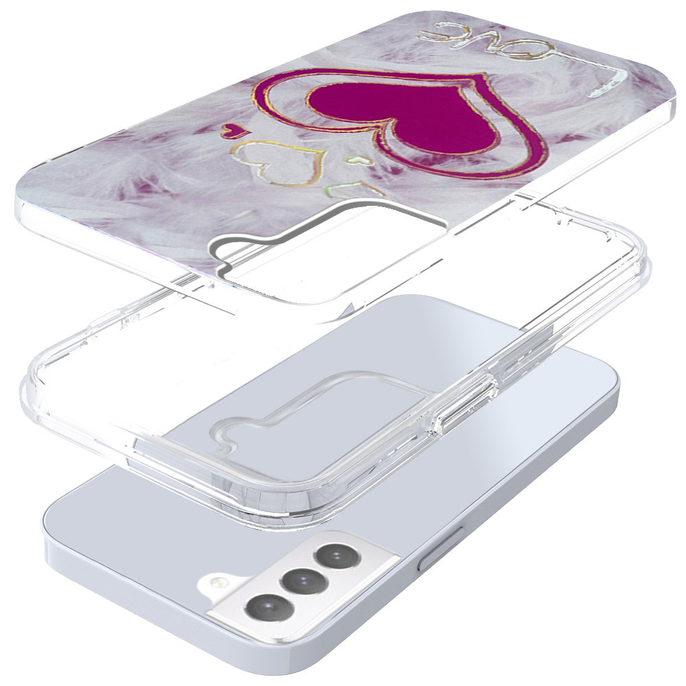 For Samsung Galaxy S22 Ultra Stylish Gold Layer Printing Design Hybrid Rubber TPU Hard PC Shockproof Armor Rugged Slim Love Phone Case Cover