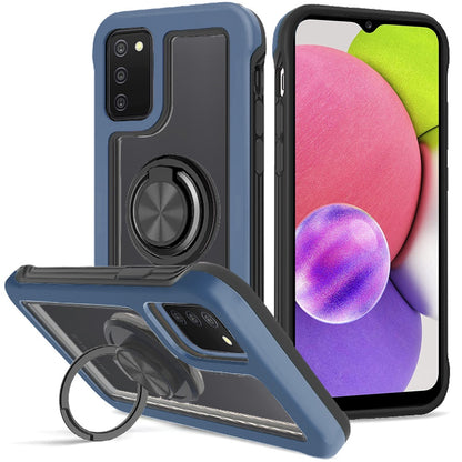 For Samsung Galaxy A03S Transparent Magnetic Ring Stand Hybrid 360 Degree Rotation Kickstand Armor Bumper Defender  Phone Case Cover
