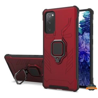 For Samsung Galaxy S20 FE /Fan Edition Shock-Proof Case with Kickstand Ring Holder Texture Rugged Hybrid Dual Layer  Phone Case Cover