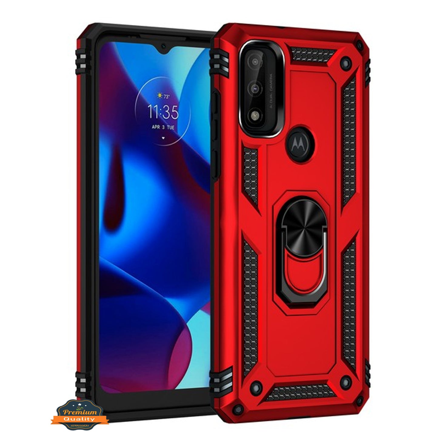 For Motorola Moto G Pure Shockproof Hybrid Dual Layer PC + TPU with Ring Stand Metal Kickstand Heavy Duty Armor Shell  Phone Case Cover