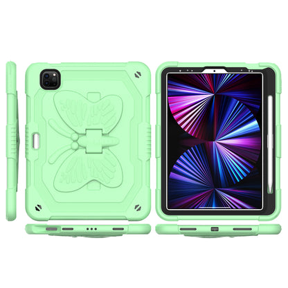 Case for Apple iPad Air 4 / iPad Air 5 / iPad Pro (11 inch) Butterfly Wings Kickstand 3in1 Tough Hybrid with Pencil Holder Heavy Duty Rugged Shockproof Full Protective Green Tablet Cover