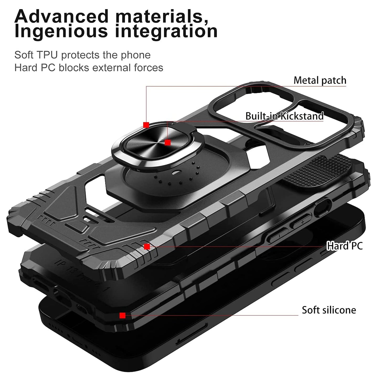 For AT&T Maestro 3 Armor Hybrid Stand Ring Hard TPU Rugged Full-Body [Military-Grade] Magnetic Car Ring Holder Black Phone Case Cover