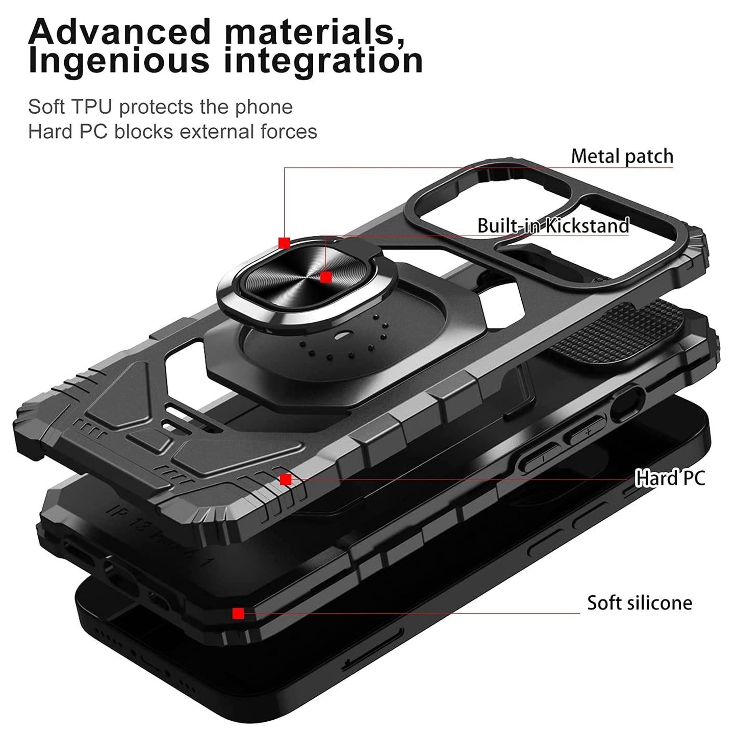 For Apple iPhone 14 /Pro Max Armor Hybrid Stand Ring Rugged Protective [Military-Grade] Magnetic Car Ring Holder  Phone Case Cover