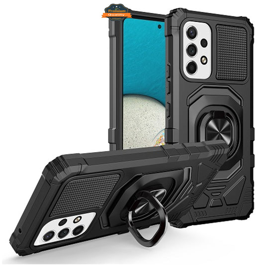 For Samsung Galaxy A23 5G Armor Hybrid Stand Ring Hard TPU Rugged Full-Body [Military-Grade] Magnetic Car Ring Holder Black Phone Case Cover
