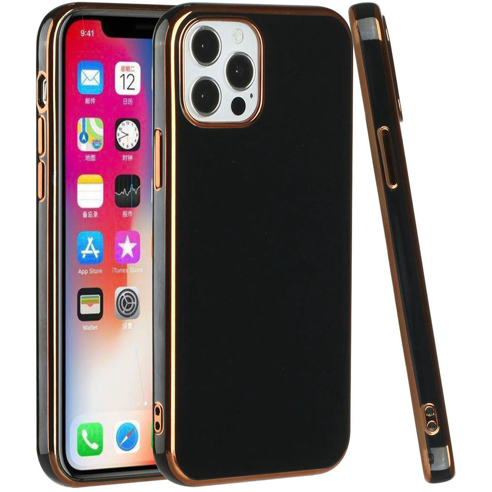 For Apple iPhone 14 /Plus Pro Max Electroplated Fashion Solid Gold Frame Hybrid Rubber TPU Hard PC Slim Fit  Phone Case Cover