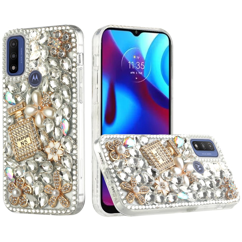 For Motorola Moto G Power 2022 Bling Clear Crystal 3D Full Diamonds Luxury Sparkle Transparent Rhinestone Hybrid Bumper  Phone Case Cover