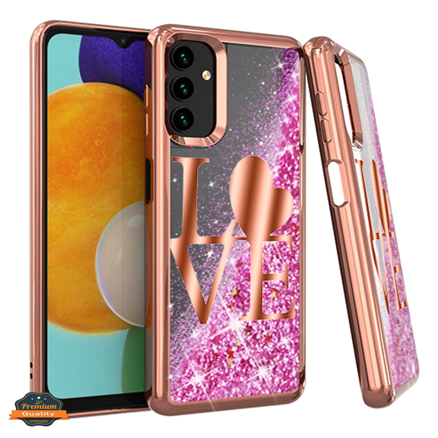 For Samsung Galaxy A33 5G Quicksand Liquid Glitter Bling Flowing Sparkle Fashion Hybrid TPU and Chrome Plating Hard PC  Phone Case Cover