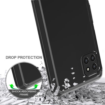 For Boost Mobile Celero 5G Hybrid Slim Crystal Clear Transparent Shock-Absorption Bumper with TPU + Hard PC Back Frame Black Phone Case Cover