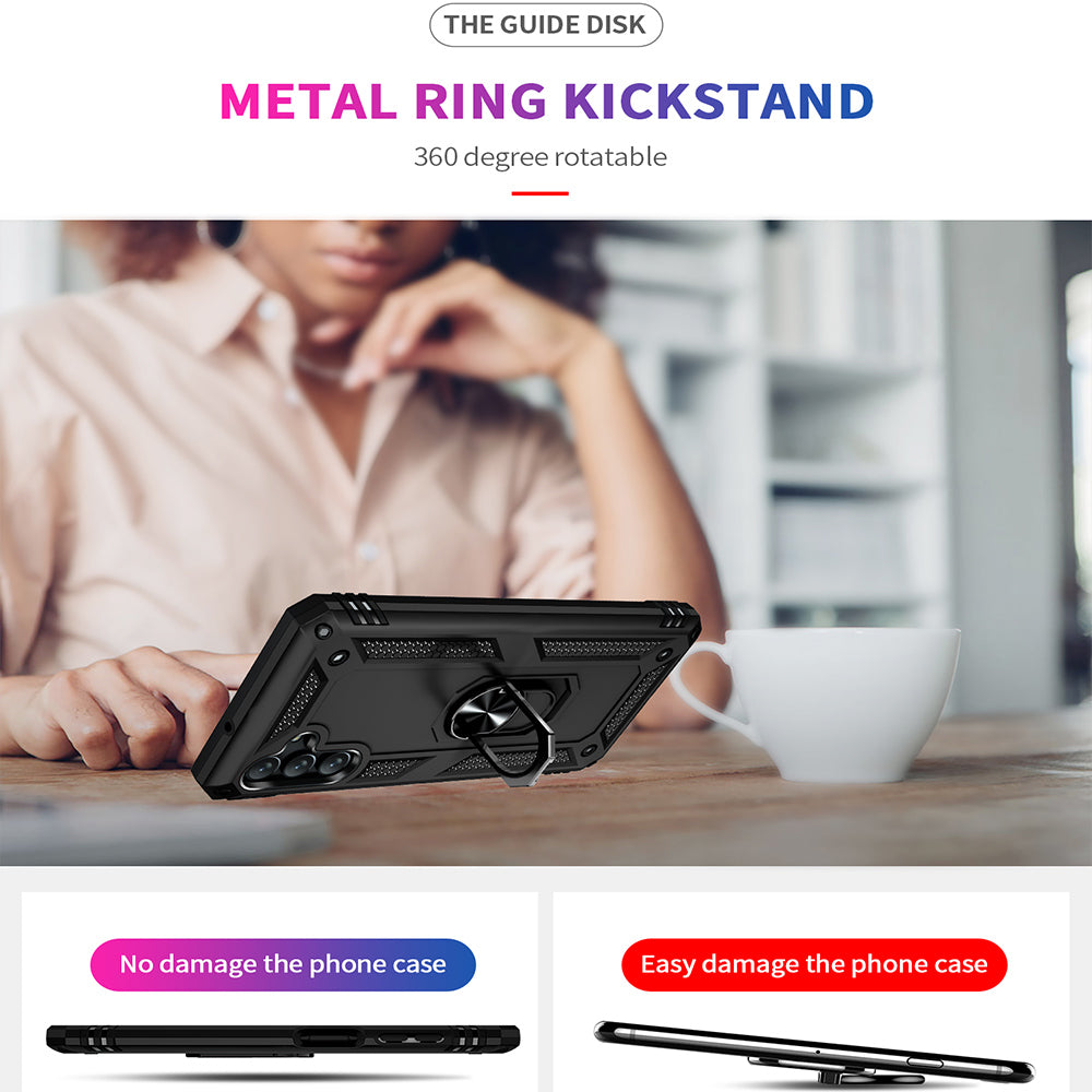 For Samsung Galaxy A13 5G Military Grade Heavy Duty Armor Hybrid with Rotating Metal Ring Kickstand Finger Loop Stand  Phone Case Cover