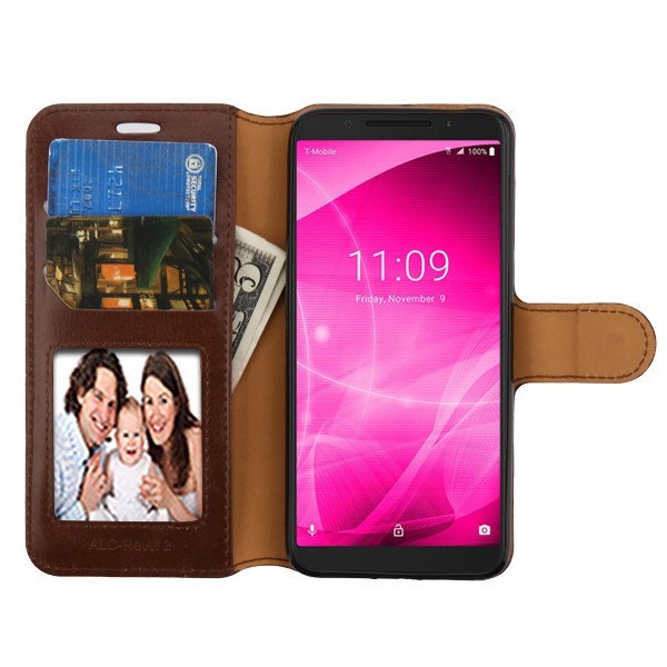 For Alcatel Revvl 2 / 3 / T-Mobile Revvl 2 PU Leather Wallet with Credit Card Holder Storage Folio Flip Pouch Stand Brown Phone Case Cover