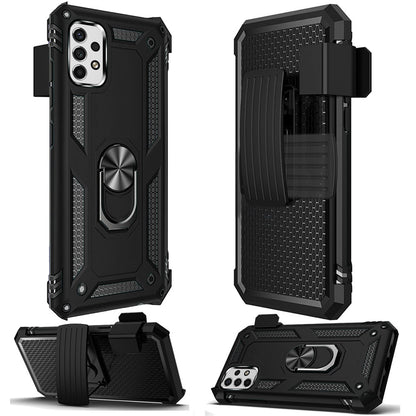 For Samsung Galaxy A23 5G Hybrid Armor with Belt Clip Holster Ring Stand Holder, Military Grade Fit Magnetic Car Mount Black Phone Case Cover