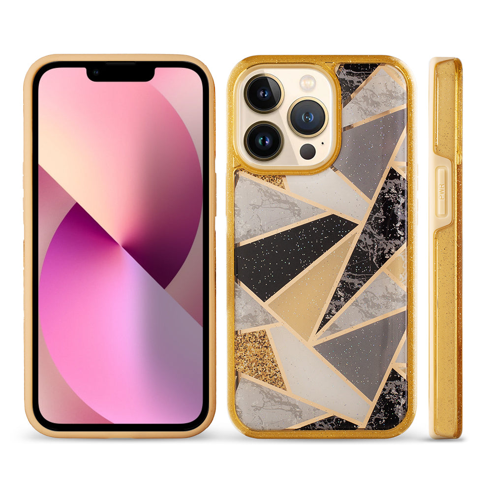 For Apple iPhone 13 /Pro Max Geometric Marble Design Pattern Soft TPU Rubber Hybrid Hard PC Shockproof Bumper  Phone Case Cover