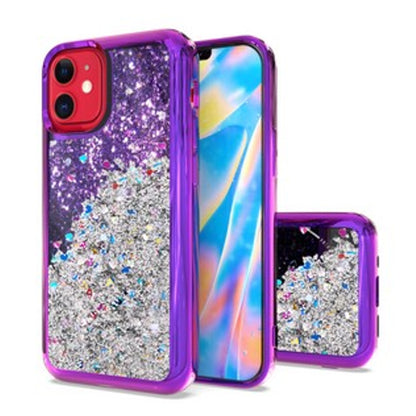 For Apple iPhone 13 Mini (5.4") Pretty Fashion Pattern Plating Design Bling Shiny Moving Glitter Liquid Quicksand TPU Hybrid Rubber  Phone Case Cover