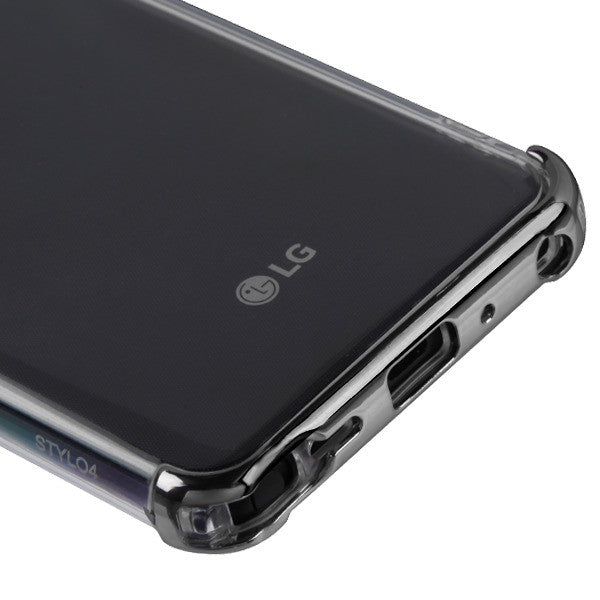 For LG Stylo 4 / Stylo 4 Plus Slim Fit Hybrid Transparent Rubber Gummy Hard PC Soft Silicone Protective Clear / Black Phone Case Cover