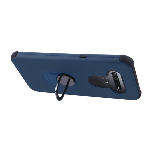 For LG K51 / Reflect Rugged Shockproof Hybrid Armor with Finger Ring Stand Holder Kickstand Navy Blue Phone Case Cover