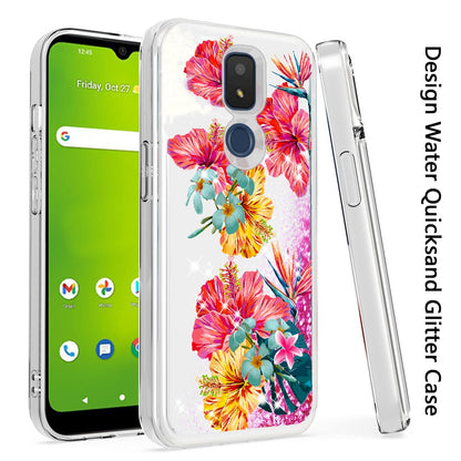 For Cricket Icon 3 Floral Design Quicksand Water Flowing Liquid Floating Sparkle Colorful Glitter Bling Flower Fashion TPU Hybrid Hard  Phone Case Cover