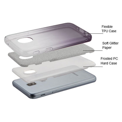 For Samsung Galaxy J3 (2018)/ Galaxy J3 Star/ Galaxy J3 Stylish Gradient Glitter Design Hybrid Rubber TPU Hard PC Slim Fit Silver Black Phone Case Cover