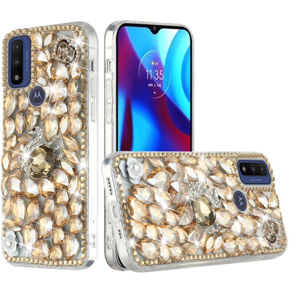 For Motorola Moto G Pure Bling Clear Crystal 3D Full Diamonds Luxury Sparkle Transparent Rhinestone Hybrid Bumper  Phone Case Cover