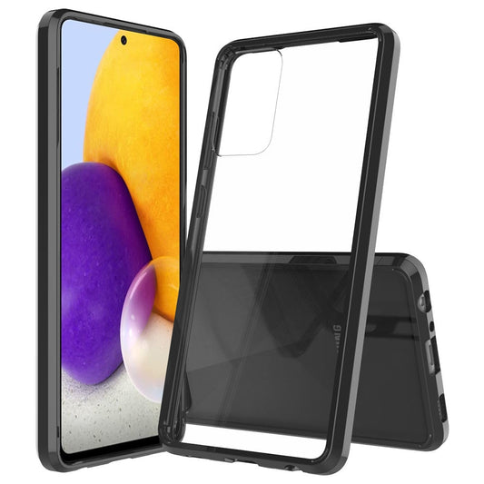 For Samsung Galaxy A73 5G Hybrid Slim Crystal Clear Transparent Shock-Absorption Bumper with TPU + Hard PC Back Frame Black Phone Case Cover