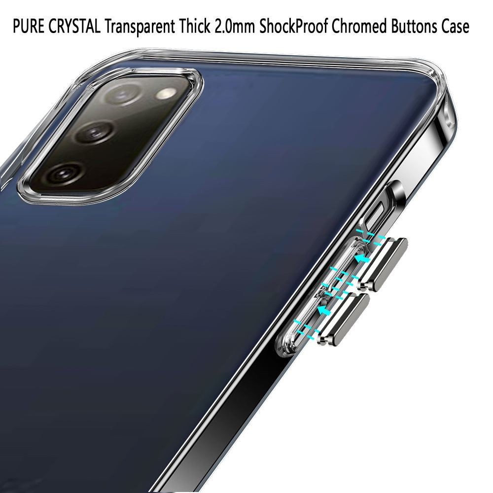 For Samsung Galaxy S20 FE /Fan Edition Hybrid HD Crystal Clear Hard PC Back Gummy TPU Frame Slim Thin Fit with Chromed Buttons Transparent Phone Case Cover