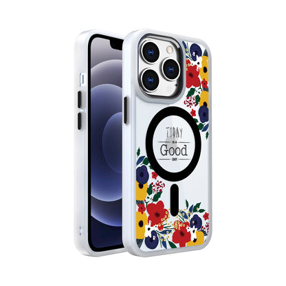 For Apple iPhone 14 /Plus Pro Max Hybrid Flower Quotation Design Fashion Hard PC with MagSafe Compatible  Phone Case Cover