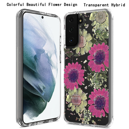 For Samsung Galaxy S22 /Plus Ultra Glitter Floral Print Pattern Clear Design Shockproof Hybrid Fashion Sparkle Rubber TPU Bumper  Phone Case Cover