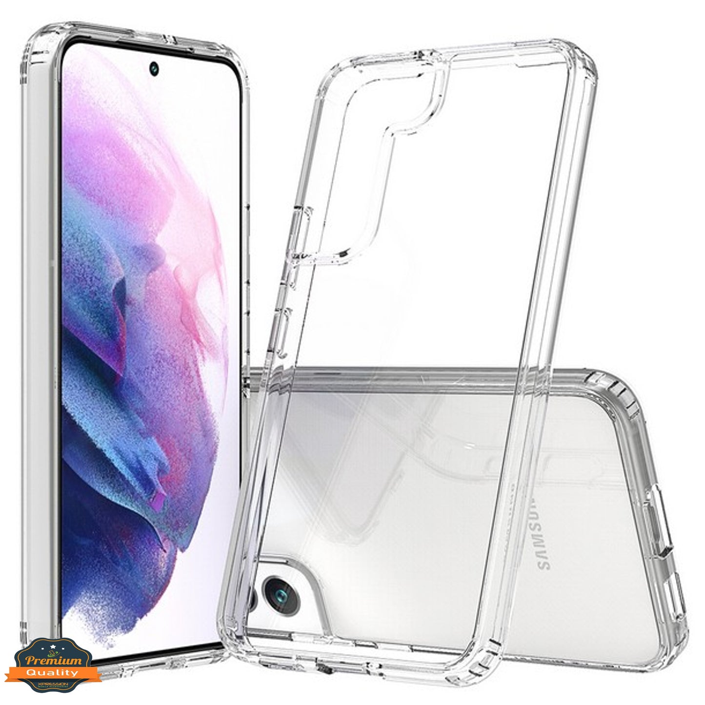 For Samsung Galaxy S22 Crystal HD Clear Transparent Back Panel + TPU Bumper Hybrid Thin Slim Hard Shockproof Defender Anti-Drop  Phone Case Cover
