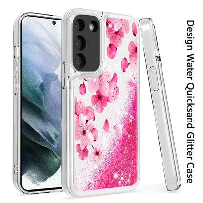 For Samsung Galaxy S22 /Plus Ultra Floral Design Quicksand Water Flowing Liquid Floating Colorful Glitter Bling Flower Fashion TPU Hybrid  Phone Case Cover