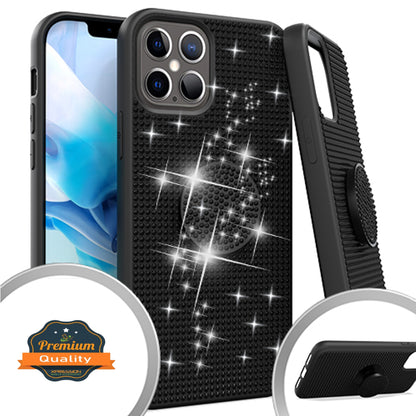 For Apple iPhone 13 /Pro Max Mini Luxury Glitter Sparkle Bling Rugged Hybrid Slim with Collapsible Stand Ring Holder Hard Shell Armor  Phone Case Cover