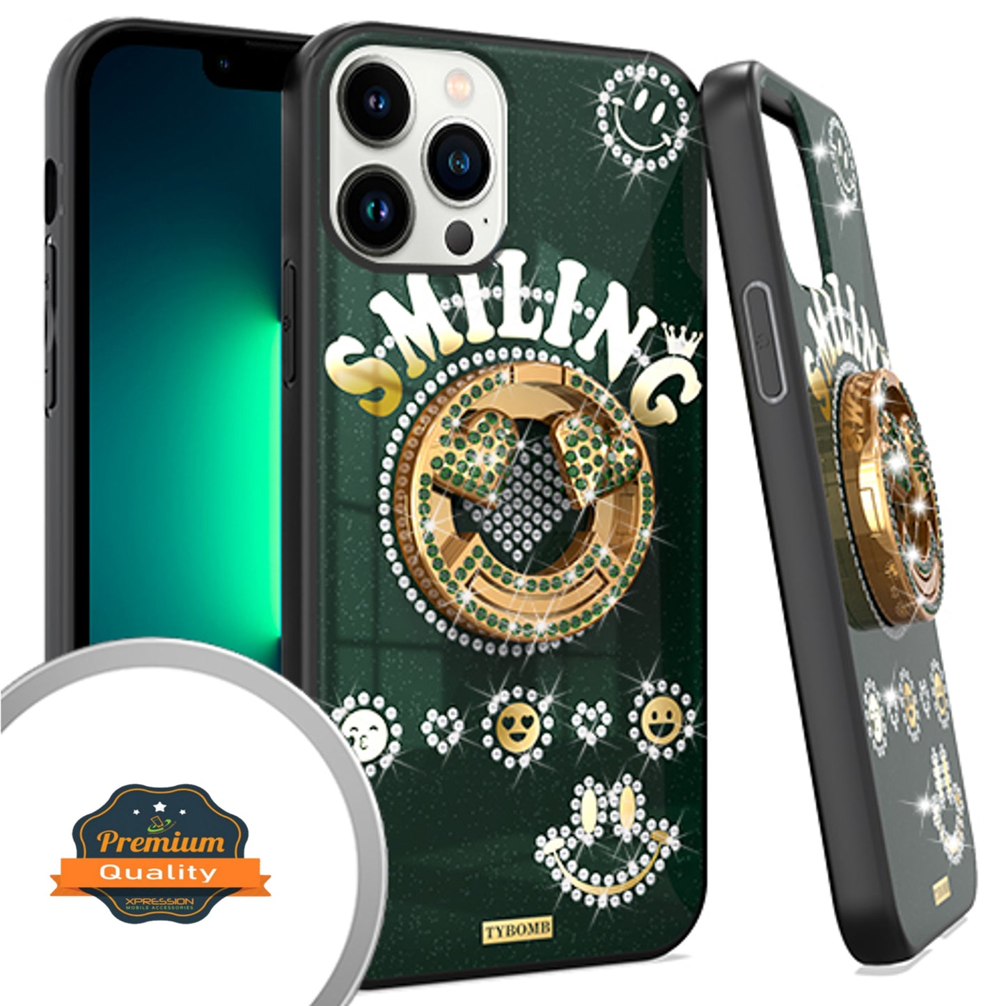 For Apple iPhone 13 / Pro Max Elegant Rhinestone 3D Diamond Bling Glitter with Ring Stand Kickstand Plating Hard Back Rugged  Phone Case Cover