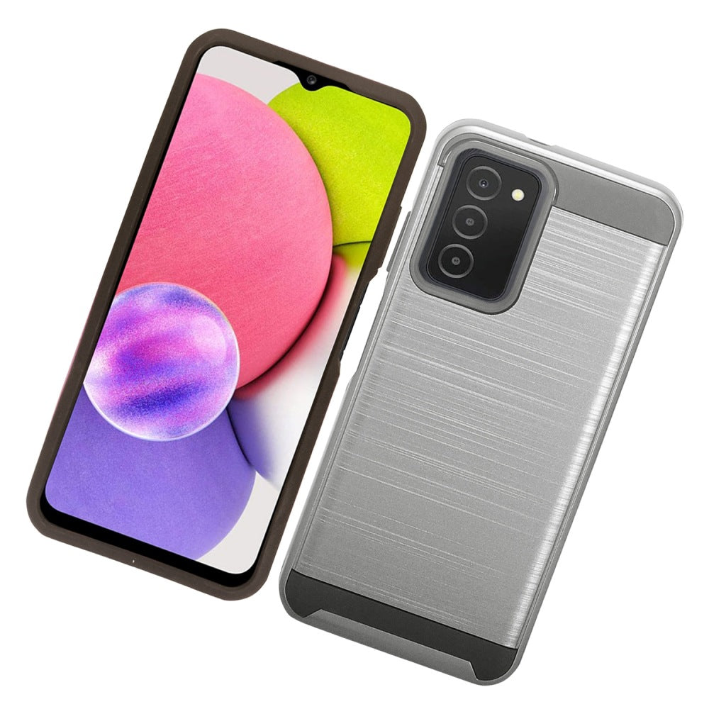For Samsung Galaxy A03S Brushed Texture Slim Hybrid Shockproof Dual Layer Hard PC TPU Silicone Armor Rugged Protective  Phone Case Cover