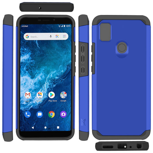 For Cricket Icon 4 Ultra Slim Shock Absorption 2in1 Tuff Hybrid Dual Layer Hard PC TPU Rubber Frame Armor Defender Blue Phone Case Cover