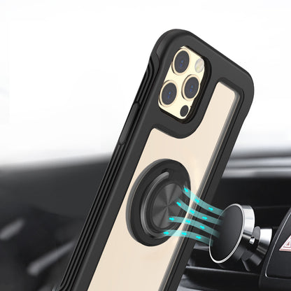 For Samsung Galaxy S22 Ultra Transparent Magnetic Ring Stand Hybrid with 360 Degree Rotation Kickstand Armor Bumper  Phone Case Cover