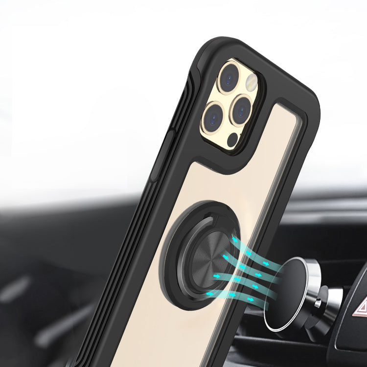 For Samsung Galaxy A03S Transparent Magnetic Ring Stand Hybrid 360 Degree Rotation Kickstand Armor Bumper Defender  Phone Case Cover