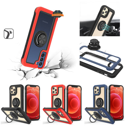 For Samsung Galaxy A03S Transparent Magnetic Ring Stand Hybrid 360 Degree Rotation Kickstand Armor Bumper Defender  Phone Case Cover