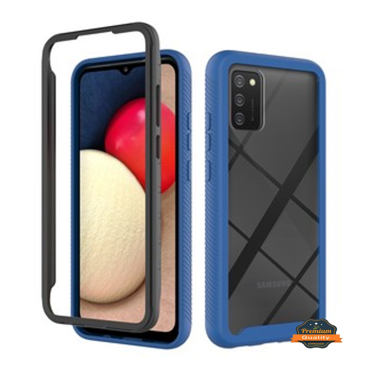 For Samsung Galaxy A23 5G Full Body Armor Slim Hybrid Double Layer Hard PC + TPU Transparent Back Rugged Shockproof Clear / Blue Phone Case Cover