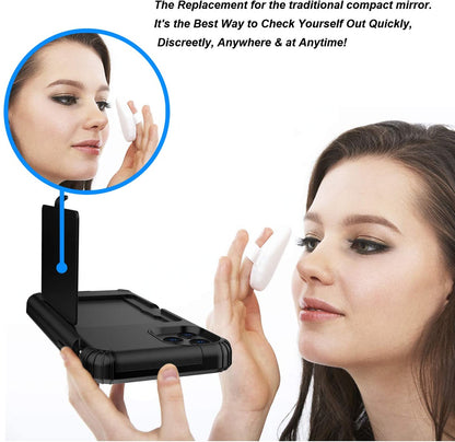 For Apple iPhone 12 /Pro Max Wallet Design with Credit Card Holder, Hidden Back Mirror Stand Heavy Duty Hybrid Shockproof  Phone Case Cover